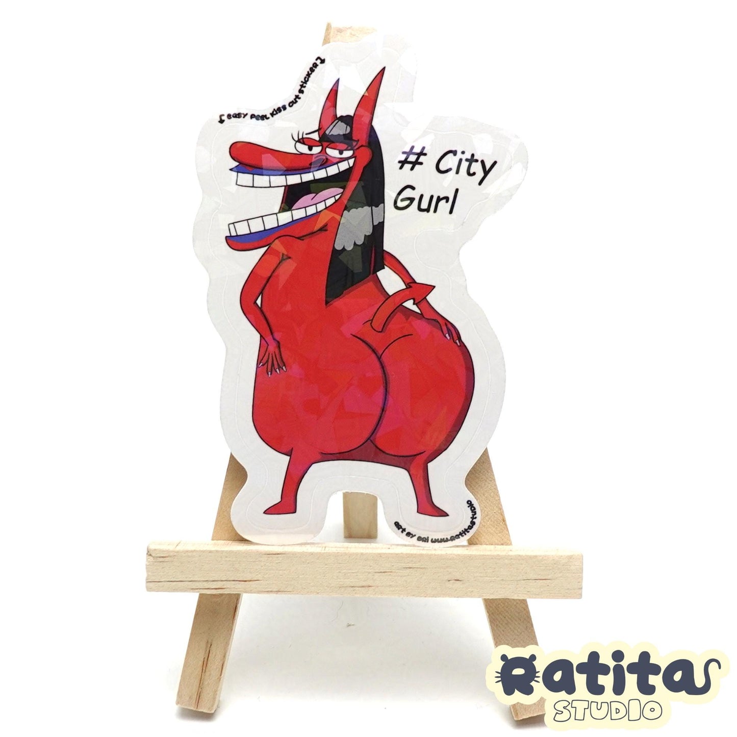 Cow and Chicken - Devil City Gurl ~Easy Peel Kiss Cut Sticker~