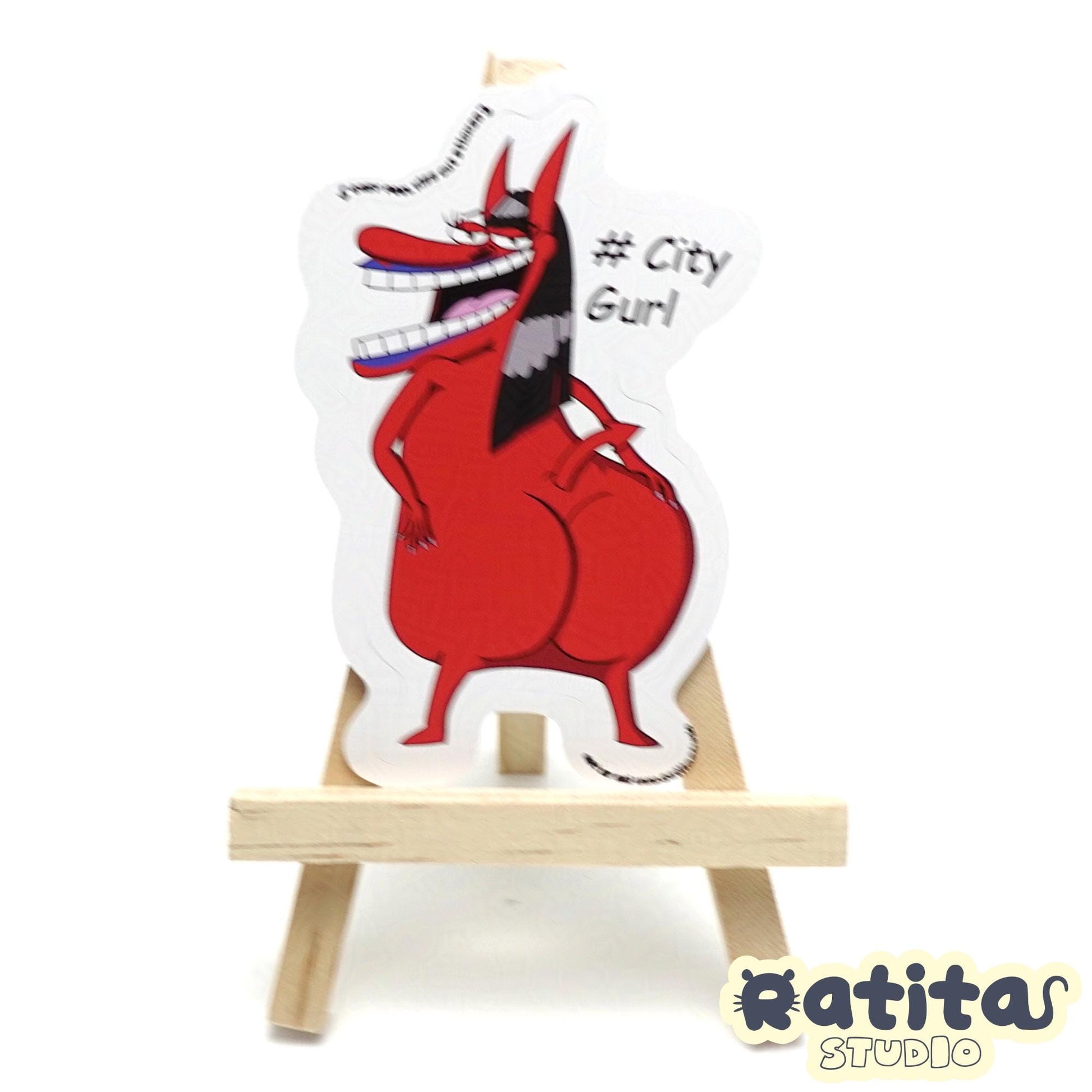 Cow and Chicken - Devil City Gurl ~Easy Peel Kiss Cut Sticker~