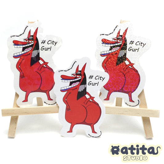 Cow and Chicken - Devil City Gurl ~Easy Peel Kiss Cut Sticker~